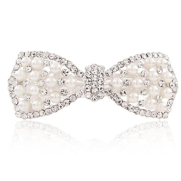 E EMZHOLE Elegant Hair Barrettes Rhinestone Pearl Bow Hairpin Jewelry Crystal Headdress Diamond Hairpin Hair Accessories Hair Clips (White)