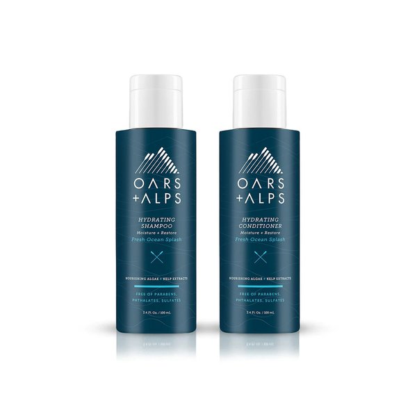 Oars + Alps Men's Sulfate Free Hair Shampoo and Conditioner Set, Infused with Kelp and Algae Extracts, Fresh Ocean Splash, Travel Size 3.4oz Each