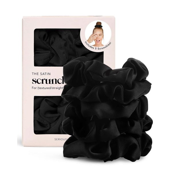 Kitsch Satin Hair Scrunchies for Women - Softer Than Silk Scrunchies for Hair | Satin Scrunchies for Girls & Stylish Satin Hair Ties for Women | Cute Satin Hair Scrunchie for Styling, 5 pack (Black)