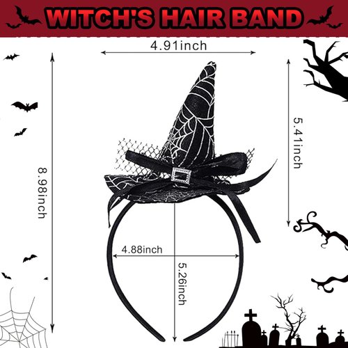 WRBAJIS Halloween Witch Hat Headband Spider Web Hair Bands Cute Hair Accessories for Women Halloween Party Supplies Silver