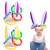 [ Score Ring ] 3 Pack Easter Inflatable Bunny Ring Toss Game Easter Rabbit Ears Ring Toss Party Games Inflatable Toys Gift for Kid Family School Party Favor Indoor Outdoor Toss Game (3 Set & 12 Rings)