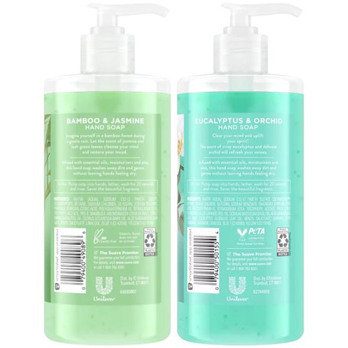 Suave Hand Soap, Bamboo & Jasmine + Eucalyptus & Orchid Variety 2-Pack – Fresh Hand Wash with Essential Oils & Moisturizers, 13.5 Oz Ea