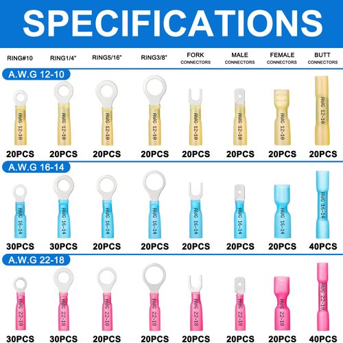 560PCS Marine Grade Heat Shrink Wire Connectors-Plustool Electrical Connectors Kit of Tinned Red Copper,AWG22-10 Multipurpose Waterproof Insulated Crimp Connector Terminals Ring Fork Spade Butt Splice