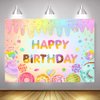 Mocsicka Donut Happy Birthday Backdrop for Girls Sweet Candy Birthday Party Decorations Background Cake Table Banner Donut Ice Cream Birthday Photography Background (7x5ft (82x60 inch))