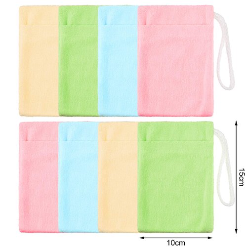 8 Pieces Soap Holder Bag Microfiber Soap Exfoliating Saver Bag Hanging Soap Saver Pouch Colorful Soft Soap Bags for Body Face Cleaning Supply, 4 Colors