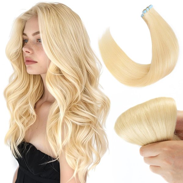 20 Inch Tape in Hair Extensions Human Hair Bleach Blonde Tape in Hair Extensions (50g 20pcs/pack) #613 InvisibleTape in Extensions Human Hair Straight Seamless Skin Weft Hair