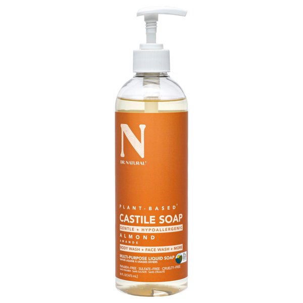 Dr. Natural Castile Liquid Soap, Almond, 16 oz - Plant-Based - Made with Organic Shea Butter - Rich in Coconut and Olive Oils - Sulfate and Paraben-Free, Cruelty-Free - Multi-Purpose Soap