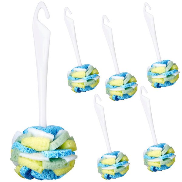 Compac’s Dish SpongeWand Plus Tri Surface Scrubbing Sponge with Cello Foam Scour Sponge Petals, Cleans Dishes, Glassware 360° Scrubber Pads for Tough to Clean Pots Pans, Multi-Color, (Pack of 6)
