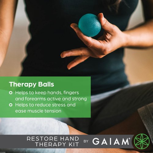 Gaiam Restore Hand Therapy Exercise Ball Kit - 3-Level Hand Grip Strengthener Massage Balls (Soft, Medium, Firm) for Physical Therapy & Hand Pain Relief, Ease Muscle Tension with Hand Balls - Set of 3