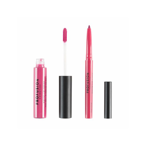 Profusion Cosmetics Lip Duo Matte Lipstick and Liner Combo, Bold and Beautiful Long Lasting Lip Kit With Luxurious Matte Lip Liner and Cream (Bright Fuschia Matte)