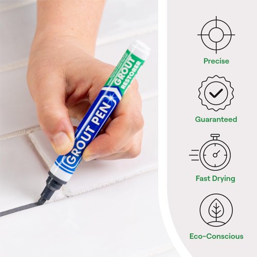 Grout Pen Dark Grey Tile Grout Paint Marker: Waterproof Tile Grout Paint Pen Colorant, Grout Shine Touch Up & Renew - Dark Grey, Narrow 5mm Tip (7mL)