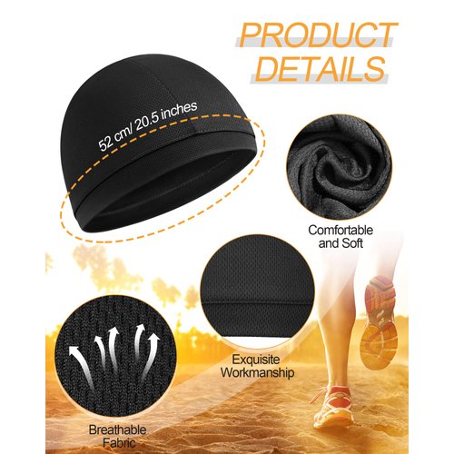 9 Pcs Cooling Skull Cap Camo Liner Sweat Wicking Cap Lightweight Cycling Cap Running Head Cap for Men Women (Black)