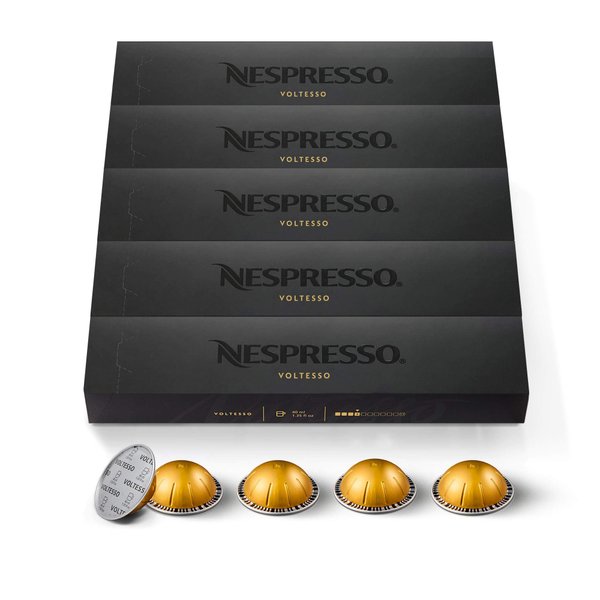 Nespresso Capsules Vertuo, Voltesso, Mild Roast Espresso, 10 Count (Pack of 5) Espresso Coffee Pods, Brews 1.35oz