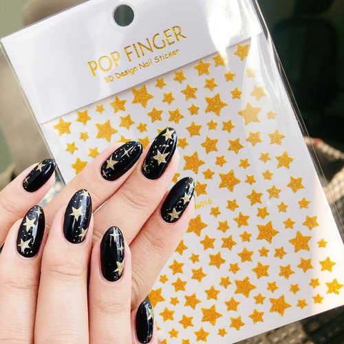 10Sheets Star Nail Stickers 3D Shiny Glitter Five-Pointed Star Nail Decals Self-Adhesive Irregular Pentagram Black White Pink Gold Silver Stars Design Sparkling Star Sticker French Manicure Decoration