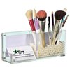 AMT CLEAR Acrylic Make Up Organizer, Business License Frame for Cosmetology or Other Businesses, Makeup Brush Holder, Pen Holder,Business Card Display (Cream)