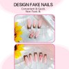24 Pcs Pink Press on Nails Long Square - Leopard Print French Fake Nails Long Coffin False Nails Press ons Full Cover Nail Tips with Cherry Designs Acrylic Nail Kit Art for Women Manicure