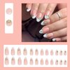 St. Patrick's Day Press on Nails Almond Medium Fake Nails French White Tip False Nails with Green Four Leaf Clover Designs Glossy Reusable Stick on Nails Artificial Acrylic Nails for Women Girls 24Pcs