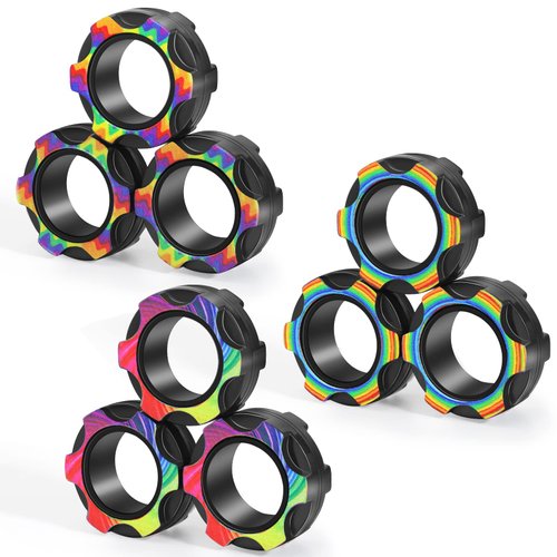 Buluwans Fingers Magnetic Ring Fidget Toys Colorful Silent Magnetic Rings for Anxiety 9pcs Magnetic Ring Fidget Toys for Adults Teens and Kids Halloween Party Favors for Kids