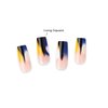 GoldFinger Trendy False Nails Kit, Long Squre Design Nail, Bold Neutral Blue Overlay Effect Print, Ready to Wear Gel & Manicure Stick included, Long-Lasting Convenient & Easy to Apply