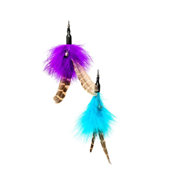 Bark Apeal Interactive Cat Teaser Wand with Regular Replacement Feathers - Engaging Playtime for Your Feline Friend, 2-Pack