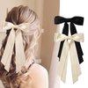 Black and Beige Hair Bows for Women - 2pcs Silky Satin Women Hair Bow Clips Ponytail Holders Hair Ribbon for Women Girls