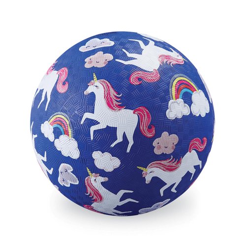 Crocodile Creek Rubber Playground Ball, Ships Inflated, PVC-Free, Durable Design for Indoor Outdoor Games and Active Sports, for Kids 3 Years and Up, 5” Size, Unicorns