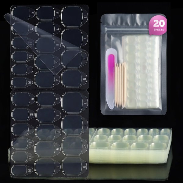 Artquee 20 Sheets 600 Pcs Nail Adhesive Tabs for Press on Nails Thin Nail Stickers for Fake Nails Double Sided Jelly Nail Glue Sticky Tabs for Manicure 15 Sizes