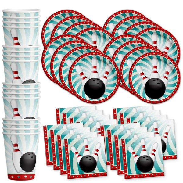 Bowling Fun Birthday Party Supplies Set Plates Napkins Cups Tableware Kit for 16