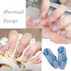 5D Summer Nail Art Stickers, 5D Embossed Holographic Mermaid Nail Decals Mermaid Jellyfish Starfish Ocean Nail Art Supplies Luxurious Summer Nail Design for Women Manicure Decoration(4 Sheets)