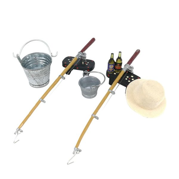 Toyvian 1 Set Simulation Fishing Tackle Ornaments Doll House Child Metal Toy Fisherman Small Plastic Toys