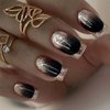 Gold French Tip on Nails Short Square Press on Nails Black Fake Nails Glitter Design Glue on Nails Acrylic 24 Pcs False Nails for Women Girls