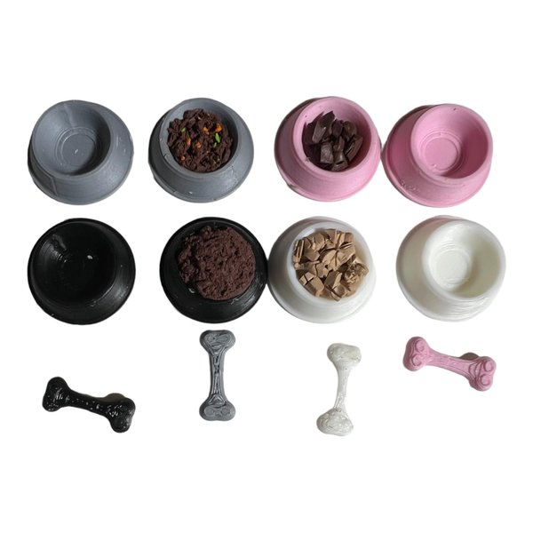 Miniature dog bowl and bone set for dollhouse, dog bowl for dollhouse