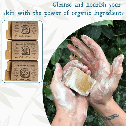 Bee The Light SimpleMan Soap Bar (Cedar Citrus) - Men’s soap with Organic & Fair Trade Essential Oils - All Natural, Handmade Man Bath Soap Bars-Pack of 12-2.5 Ounce bars(30 Ounces Total)