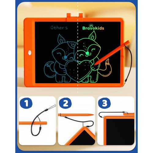 Bravokids LCD Writing Tablet for 3-8 Year Olds - 10 Inch Doodle Board Electronic Drawing Pad, Educational Gift for Kids (Orange)