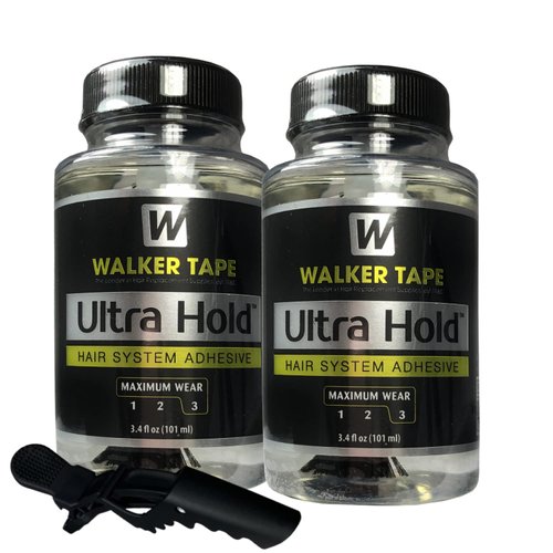 2pcs Ultra Hold Hair System Adhesive 3.4oz w/Hair Sectioning Clip Bundle Pack | Waterproof Invisible Long-Lasting | Front Bonding Weave Toupees Wigs Extensions Lace Wig Glue | Bold Hold Adhesive