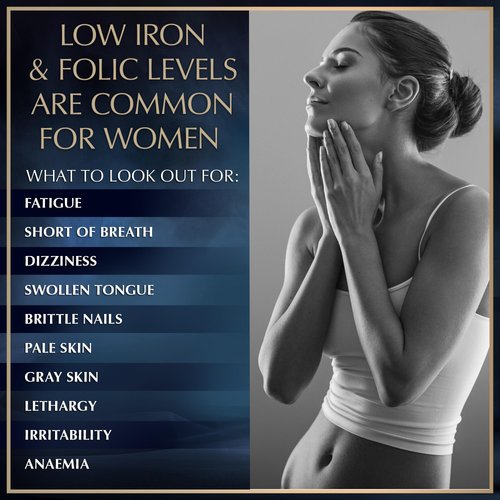 Vegan Iron Supplements for Women - Womens Iron Supplement for Pregnancy and Anemia Folic Acid Prenatal Vitamins - 194% Daily Iron Ferrous Sulfate, 168% Folate Folic Acid - 60 Iron Pills for Women