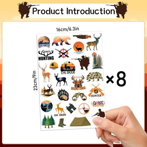 Gameza Gone Hunting Temporary Tattoos - 200+ Hunting Birthday Party Decorations Favros Supplies Oh Deer Hunter Temporary Tattoos Stickers Gift for Kids Class School Prizes Rewards