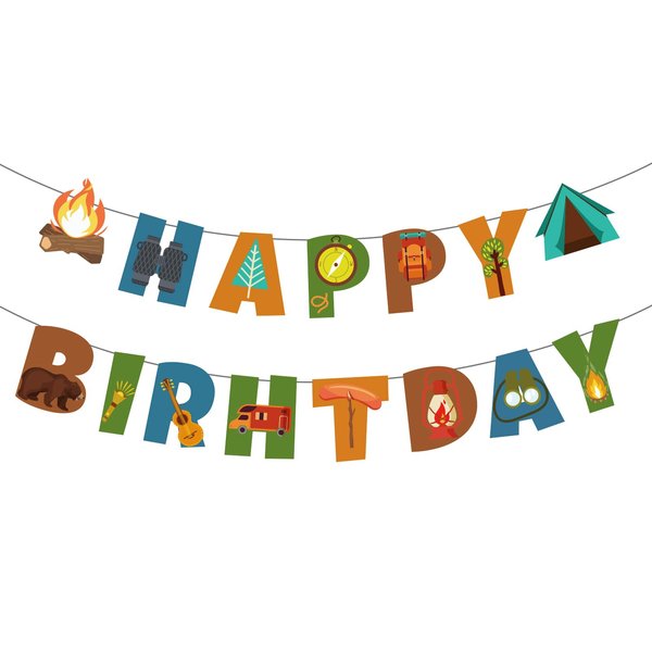Elaliyi Camping Happy Birthday Banner Camping Birthday Decorations Camping Theme Happy Birthday Banner for Outdoor Yard Campsite Decor