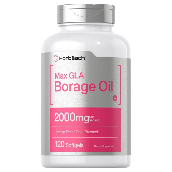 Horbäach Borage Oil Capsules 2000 mg | 120 Softgels | 320mg of GLA | Cold Pressed Seed Oil Supplement