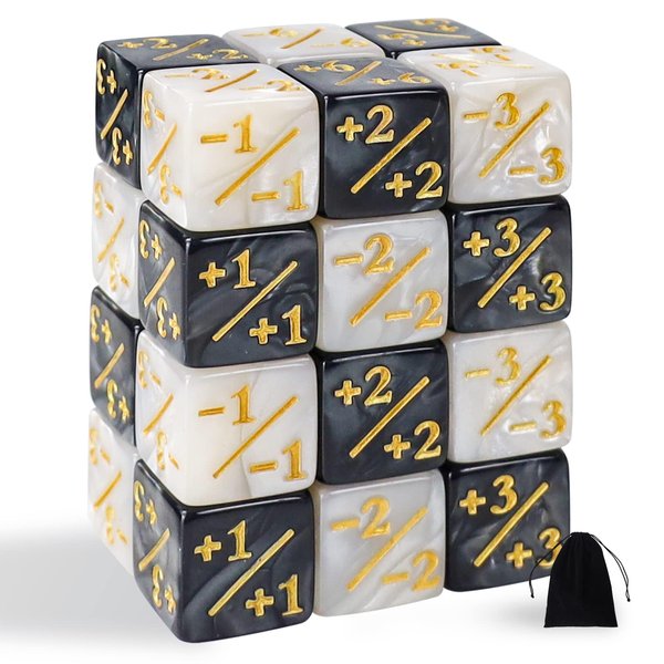 24 Pcs MTG Dice Counters Token Dice, Magic The Gathering Glitter Sparkle Dice, Loyalty Dice Starry Marble D6 Dice Cube Compatible with CCG, MTG, Card Gaming Accessory (Black and White)