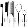 ZVOREI 8Pcs Hair Brushes Set with 4Pcs Topsy Hair Tail Tools 1Pcs Bristle Teasing Hair Brush 1Pcs Edge Control Brush 2Pcs Metal Pin Rat Tail Combsfor Woman Girl Hair Styling,Edge&Back Brushing black