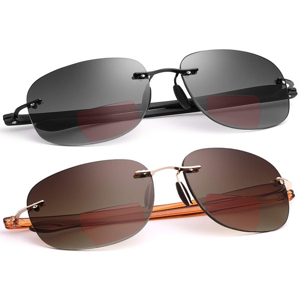 MIRYEA Rimless Bifocal Reading Glasses UV Protection Sport Sunglasses Blue Light Blocking Lightweight Sun Readers for Unisex Men and Women Outdoor Driving Safety Eyeglasses Tinted Lens Shades Eyewear