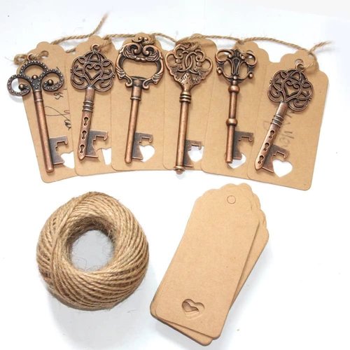 AYAOQIANG 75pcs Wedding Favors Skeleton Key Bottle Opener with Escort Card Tag and Key Chains for Guests Party Favors Rustic Decoration (Bronze 75pcs)…
