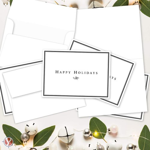 2025 Happy Holidays Greeting Cards – Minimalist Border Christmas, Xmas, New Year Greetings, Invitations, Thank You's, Small Business, Gift and Presents – 25 per Pack, Envelopes Included – 4.5" x 6"