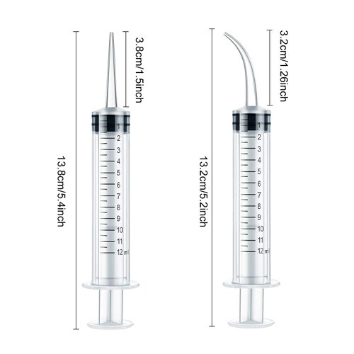 12 ml Plastic Syringes Set, Dental Syringe with Curved Tip and Straight Tip, Disposable Irrigation Syringe Mouthwash Cleaner for Oral Care, Animal Feeding, with Measurement (20 Pieces)