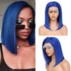 Savasana Blue Human Hair Bob Wig 13x4 Lace Front Glueless Wigs 180% Density 10 Inches Straight Bob Wigs
