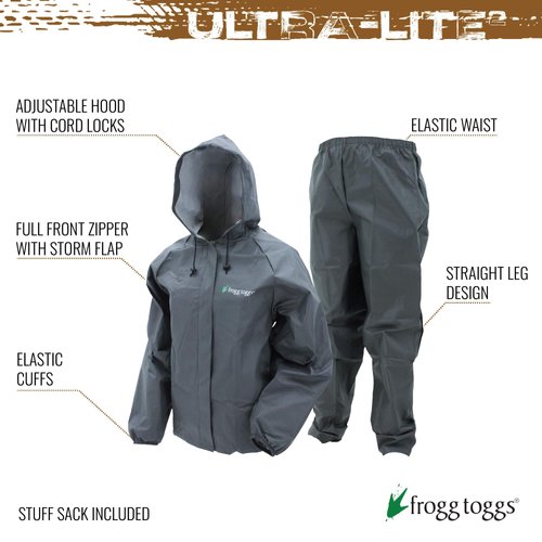 FROGG TOGGS Women's Ultra-Lite2 Waterproof Breathable Protective Rain Suit, Carbon, Medium