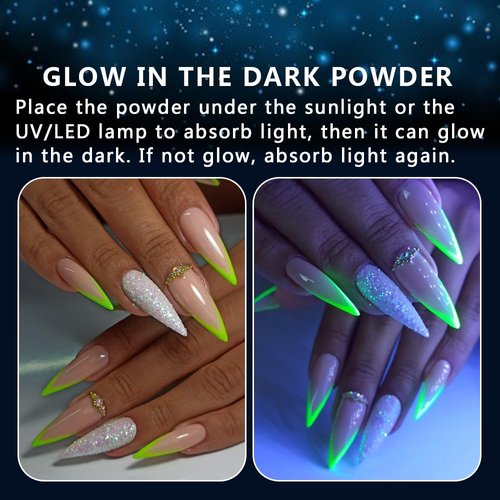 12 Colors Glow in The Dark Powder, Luminous Pigment Powder Fluorescent Neon Phosphor Glitter Dust for Gel Polish Nail Art Decoration, Resin Craft