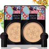 2 Pack Mushroom Head Air Cushion CC Cream Foundation, Full Coverage Liquid Concealer Makeup Foundation with Two Mushroom Head Sponges