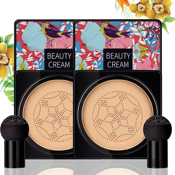 2 Pack Mushroom Head Air Cushion CC Cream Foundation, Full Coverage Liquid Concealer Makeup Foundation with Two Mushroom Head Sponges